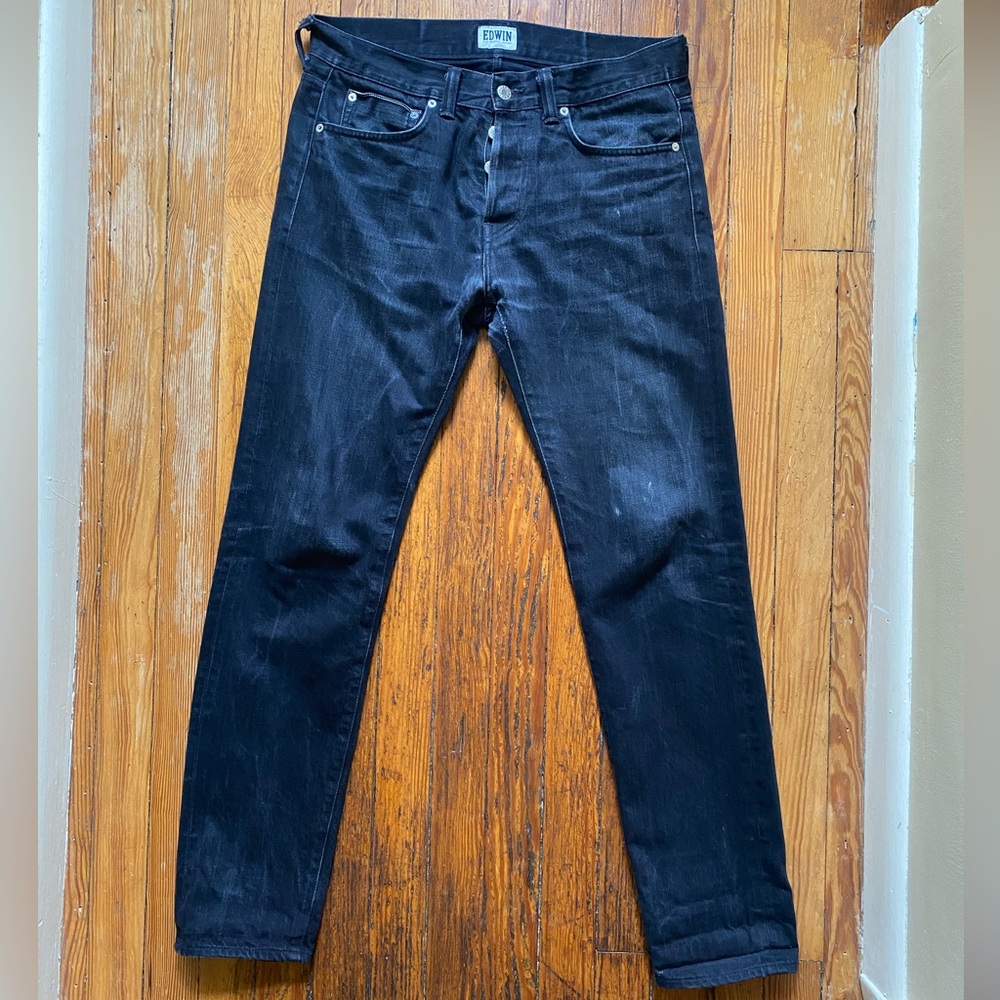 Edwin ED-80 Slim Tapered Black Jeans, 32x32 Pre-Owned Japanese denim